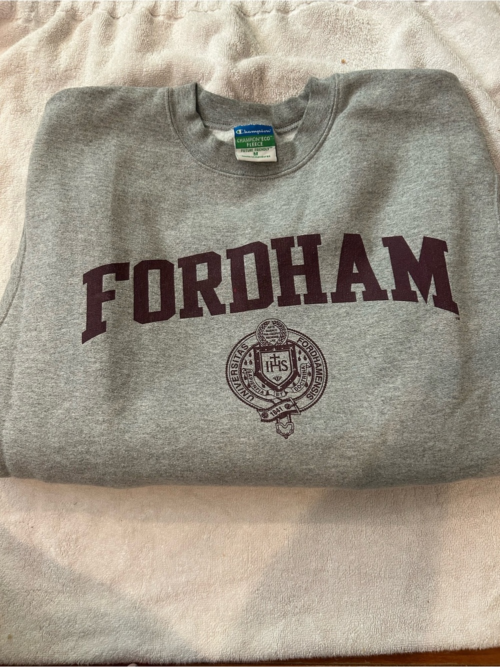 Champion Gray Crewneck with Maroon Fordham Print